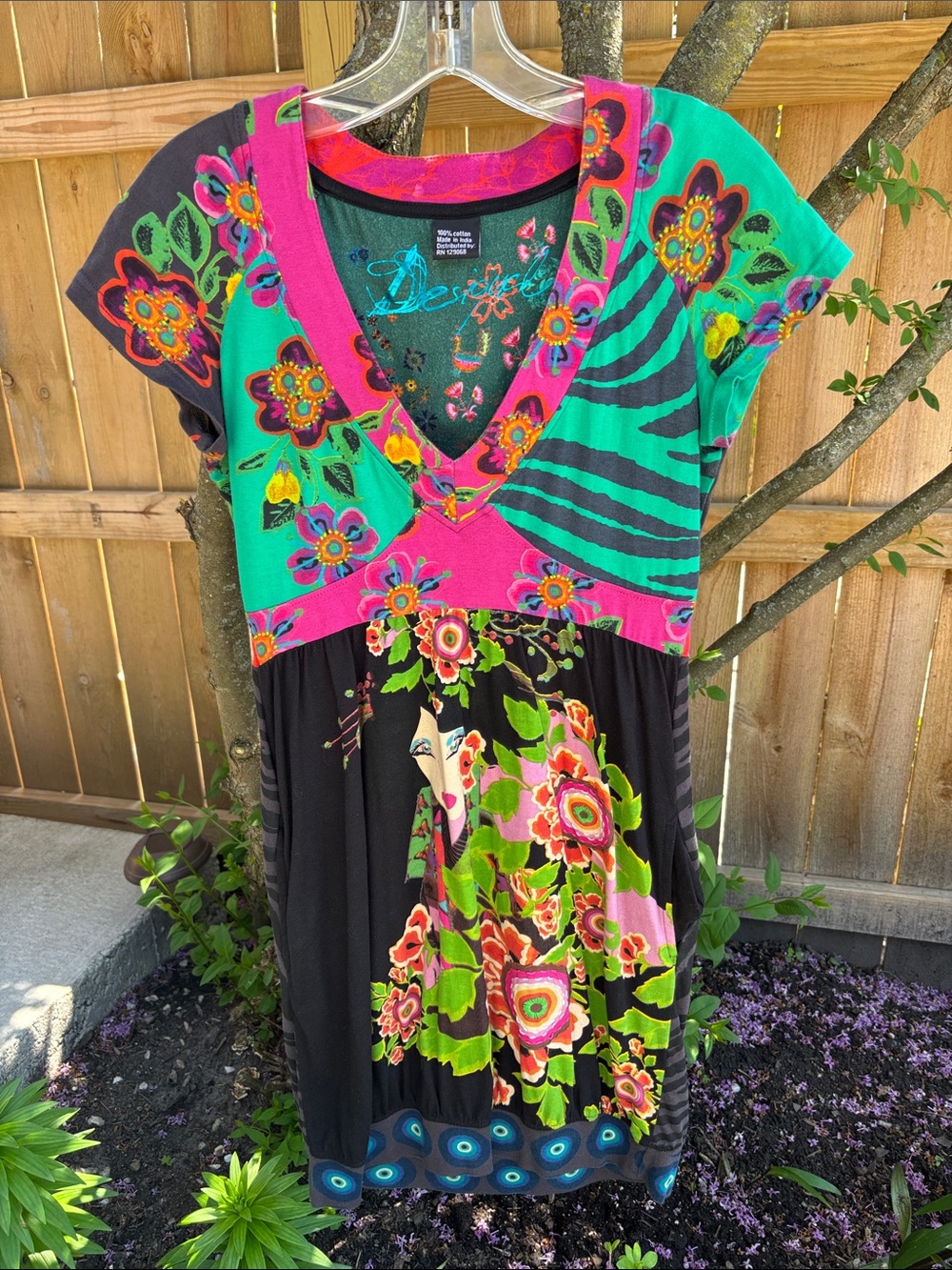Desigual Vibrant Floral Patchwork V-Neck Dress